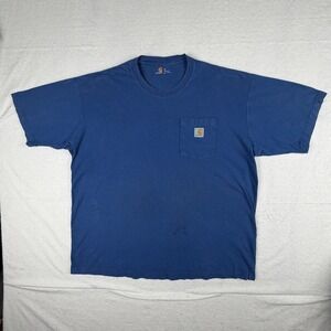 Carhartt Mens K87 RYL Short Sleeve Pocket T-Shirt Blue XL Workwear Cotton